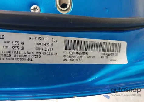 2016 Dodge Dart Se from USA, damaged, VIN 1C3CDFAA4GD682481